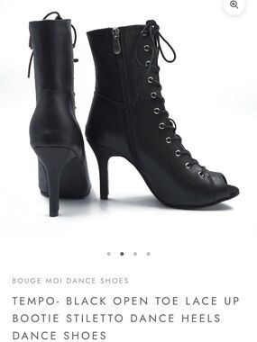 Black Lace-Up Open-Toe Stiletto Ankle Booties for Heels Dancing